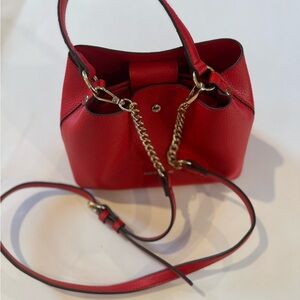 Nanette Lepore Red Bucket Crossbody Bag with Gold Accents